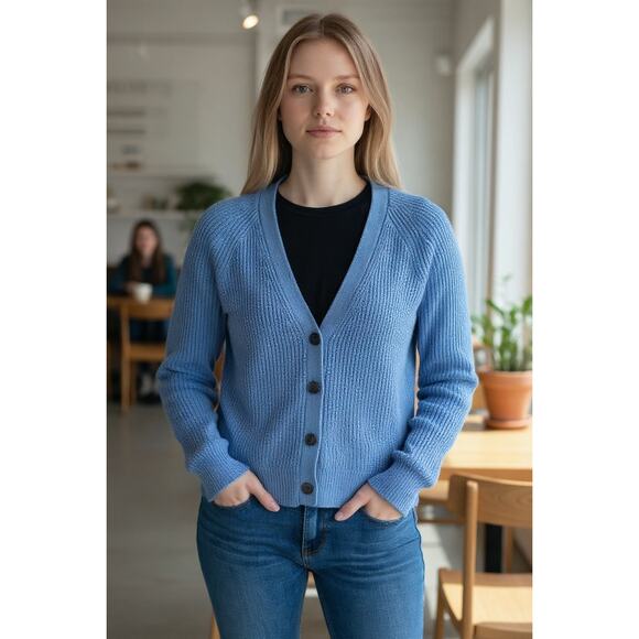 Talbots Women's Cerulean Blue Knit V-Neck Cardigan Sweater Size XS - Picture 1 of 5